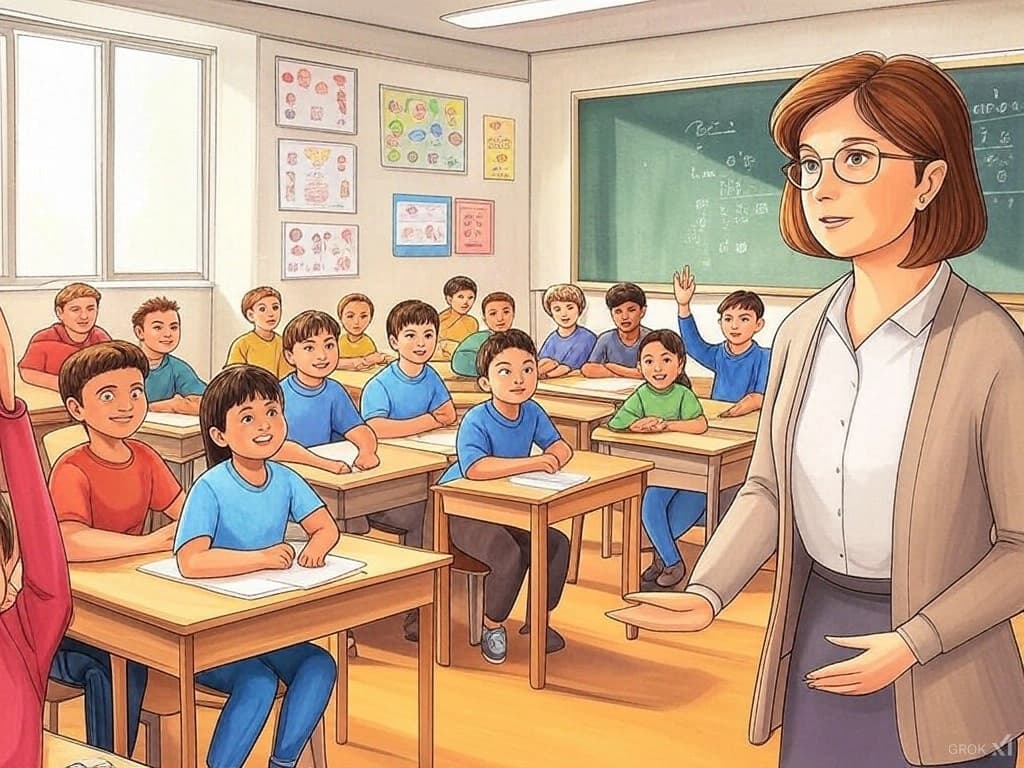 illustration d'une classe de ce2 faisant une dictée